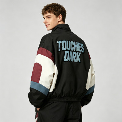 Screen Print Patchwork Anime Jacket | Color Block Zip Windbreaker | Custom Streetwear Manufacturer