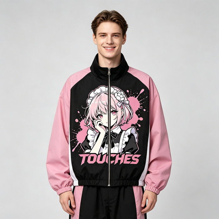 Screen Print Color Block Patchwork Jacket | Anime Graphic Jacket | Custom Streetwear Manufacturer