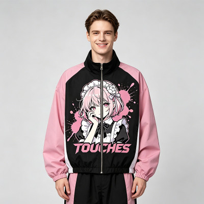 Screen Print Color Block Patchwork Jacket | Anime Graphic Jacket | Custom Streetwear Manufacturer