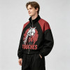 Patchwork Rubber Print Anime Fox Girl Cropped Jacket | Raglan Color Block Zip Coat | Clothing Manufacturer