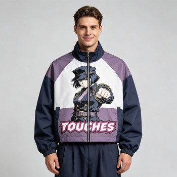 Screen Print Color Block Patchwork Jacket | Anime Cropped Windbreaker | Custom Streetwear Manufacturer