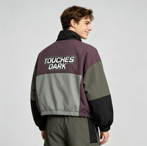 Patchwork DTG Print Anime Lady Jacket | Color Block Cropped Windbreaker | Custom Clothing Manufacturer