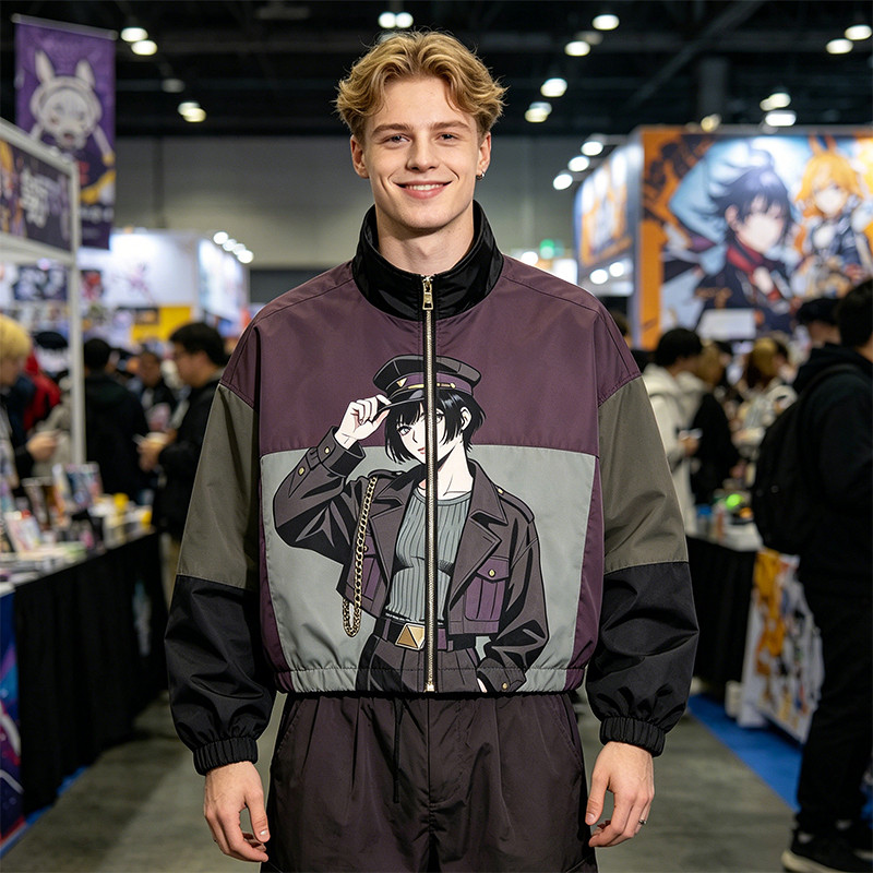 Patchwork DTG Print Anime Lady Jacket