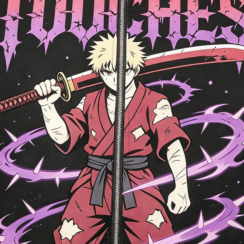 Patchwork DTG Print Anime Samurai Jacket