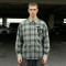 Custom Vintage Streetwear Clothing Spray Dye Plaid Shirt — Washed with Screen Print