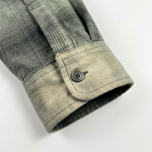Custom Vintage Streetwear Clothing Spray Dye Plaid Shirt — Washed with Screen Print