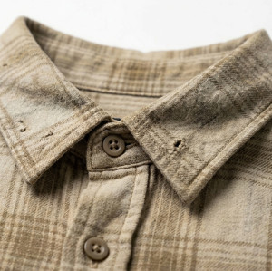 Custom Vintage Streetwear Clothing Chain Stitch Plaid Shirt — Spray Dye with Ripped Details