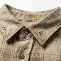 Custom Vintage Streetwear Clothing Chain Stitch Plaid Shirt — Spray Dye with Ripped Details