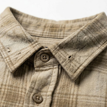 Custom Vintage Streetwear Clothing Chain Stitch Plaid Shirt — Spray Dye with Ripped Details