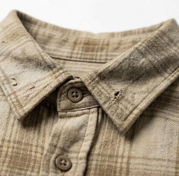 Custom Vintage Streetwear Clothing Chain Stitch Plaid Shirt — Spray Dye with Ripped Details