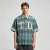 Custom Vintage Streetwear Clothing Patch Embroidery Plaid Shirt — Spray Dye Washed