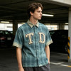 Custom Vintage Streetwear Clothing Patch Embroidery Plaid Shirt — Spray Dye Washed