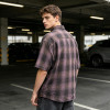 Custom Vintage Streetwear Clothing Crack Print Plaid Shirt — Spray Dye Washed with Tear Details
