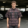 Custom Vintage Streetwear Clothing Crack Print Plaid Shirt — Spray Dye Washed with Tear Details