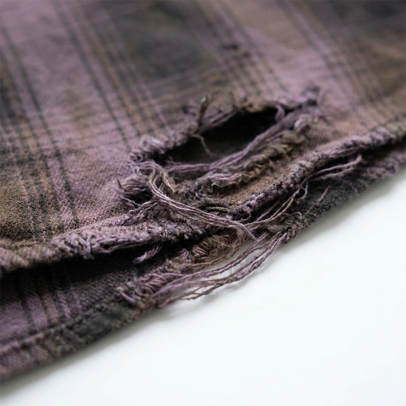 Plaid shirt distressed and tear detail