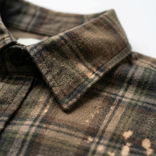 Custom 100% Cotton Vintage Streetwear Clothing Plaid Shirt — Garment Washed with Spray Dye & Patch Embroidery