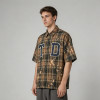 Custom 100% Cotton Vintage Streetwear Clothing Plaid Shirt — Garment Washed with Spray Dye & Patch Embroidery