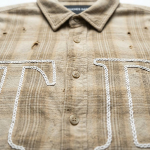 Custom 100% Cotton Vintage Streetwear Clothing Plaid Shirt — Ripped Details with Chain Stitch Embroidery
