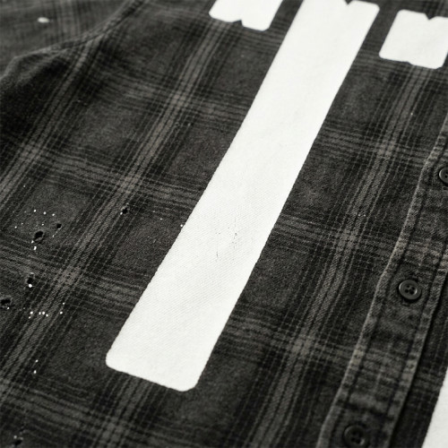 Custom 100% Cotton Vintage Streetwear Clothing Plaid Shirt — Screen Print with Splatter Effect & Ripped Holes