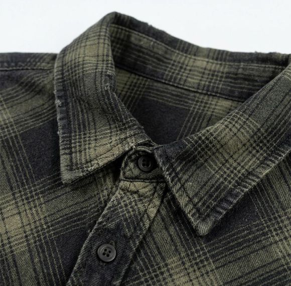 Custom 100% Cotton Vintage Plaid Shirt — Garment Wash with Distressed Details & Rivet Accents
