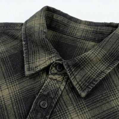 Custom 100% Cotton Vintage Plaid Shirt — Garment Wash with Distressed Details & Rivet Accents
