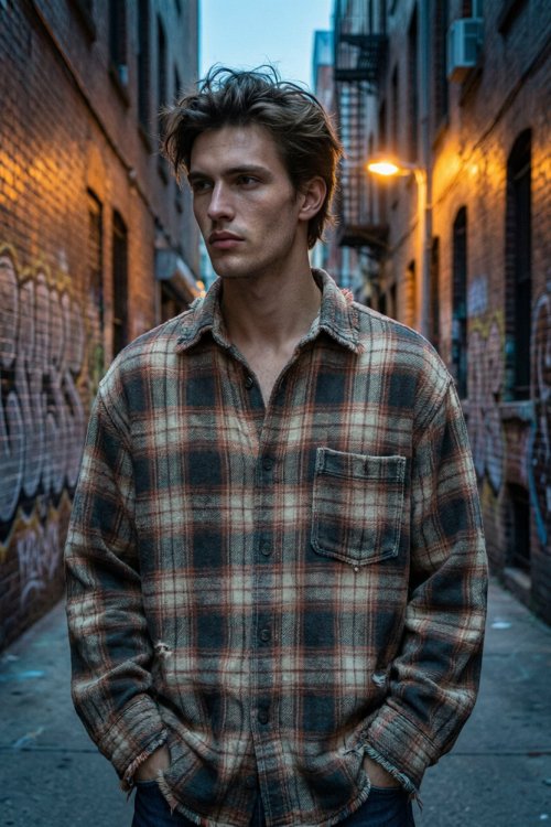 Custom 100% Cotton Vintage Plaid Shirt — Spray Dye with Patch Embroidery & Distressed Details