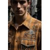 Custom 100% Cotton Vintage Plaid Shirt — Ripped Holes with Patch Embroidery & Rhinestone Details