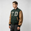 Custom Vintage Baseball Jacket — PU Leather Spliced with Leather Patch Embroidery & Rivet Details