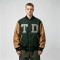 Custom Vintage Baseball Jacket — PU Leather Spliced with Leather Patch Embroidery & Rivet Details