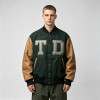 Custom Vintage Baseball Jacket — PU Leather Spliced with Leather Patch Embroidery & Rivet Details
