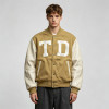 Custom Vintage Baseball Jacket PU Leather Spliced with Screen Print