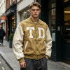 Custom Vintage Baseball Jacket PU Leather Spliced with Screen Print