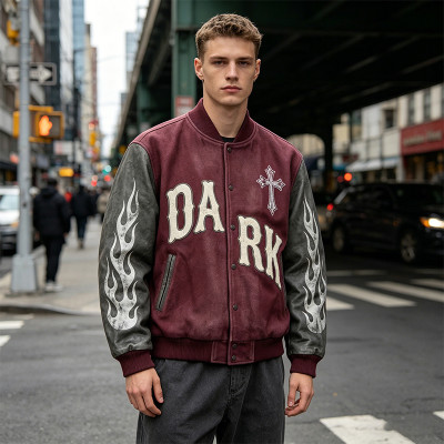 Custom Vintage Baseball Jacket Screen Print with Patch Embroidery