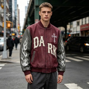 Custom Vintage Baseball Jacket Screen Print with Patch Embroidery