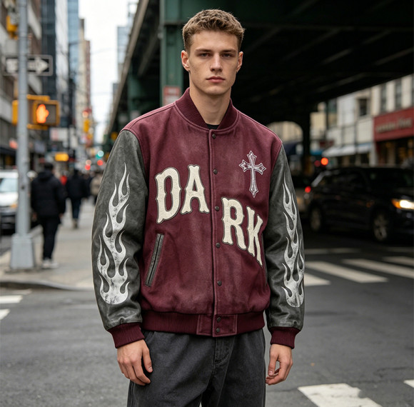 Custom Vintage Baseball Jacket Screen Print with Patch Embroidery