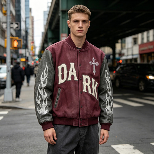 Custom Vintage Baseball Jacket Screen Print with Patch Embroidery