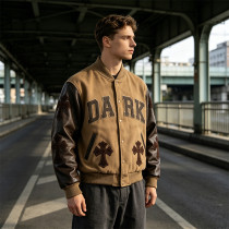 Custom Vintage Baseball Jacket PU Leather Spliced Patch Embroidery