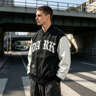 Custom Vintage Baseball Jacket PU Leather Patch Embroidery Spliced