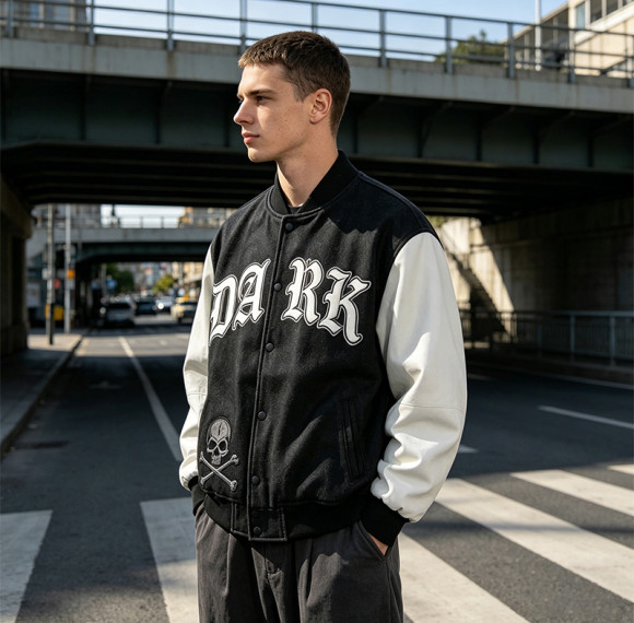 Custom Vintage Baseball Jacket PU Leather Patch Embroidery Spliced
