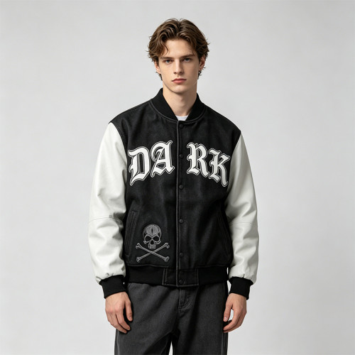 Custom Vintage Baseball Jacket PU Leather Patch Embroidery Spliced