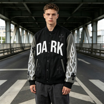 Custom Vintage Baseball Jacket with Screen Print and Patch Embroidery