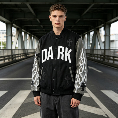 Custom Vintage Baseball Jacket with Screen Print and Patch Embroidery