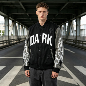 Custom Vintage Baseball Jacket with Screen Print and Patch Embroidery