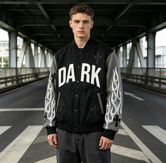 Custom Vintage Baseball Jacket with Screen Print and Patch Embroidery