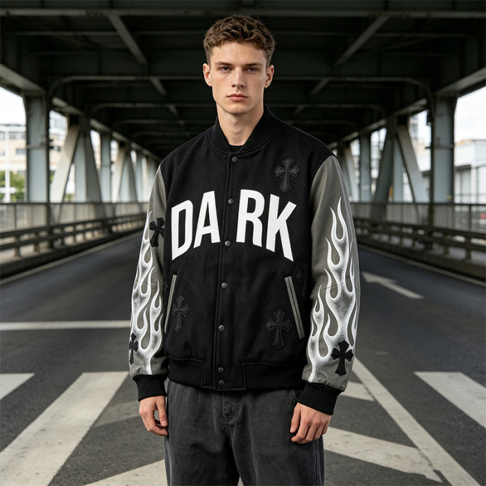 Custom Vintage Baseball Jacket with Screen Print and Patch Embroidery
