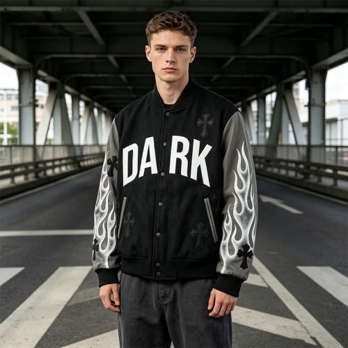 Custom Vintage Baseball Jacket with Screen Print and Patch Embroidery