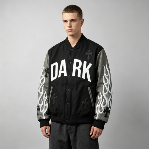 Custom Vintage Baseball Jacket with Screen Print and Patch Embroidery
