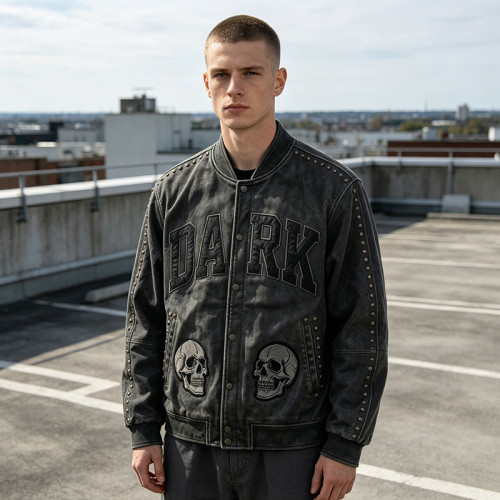 Custom Vintage Varsity Jacket With Rivet and Leather Patch