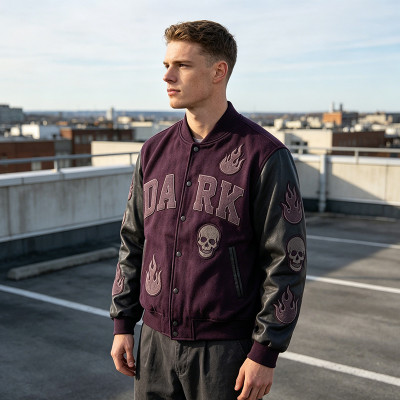 Custom Vintage Varsity Jacket PU Leather Patch Embroidery