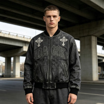 Custom Vintage Varsity Jacket 100% PU Leather Leather Patch